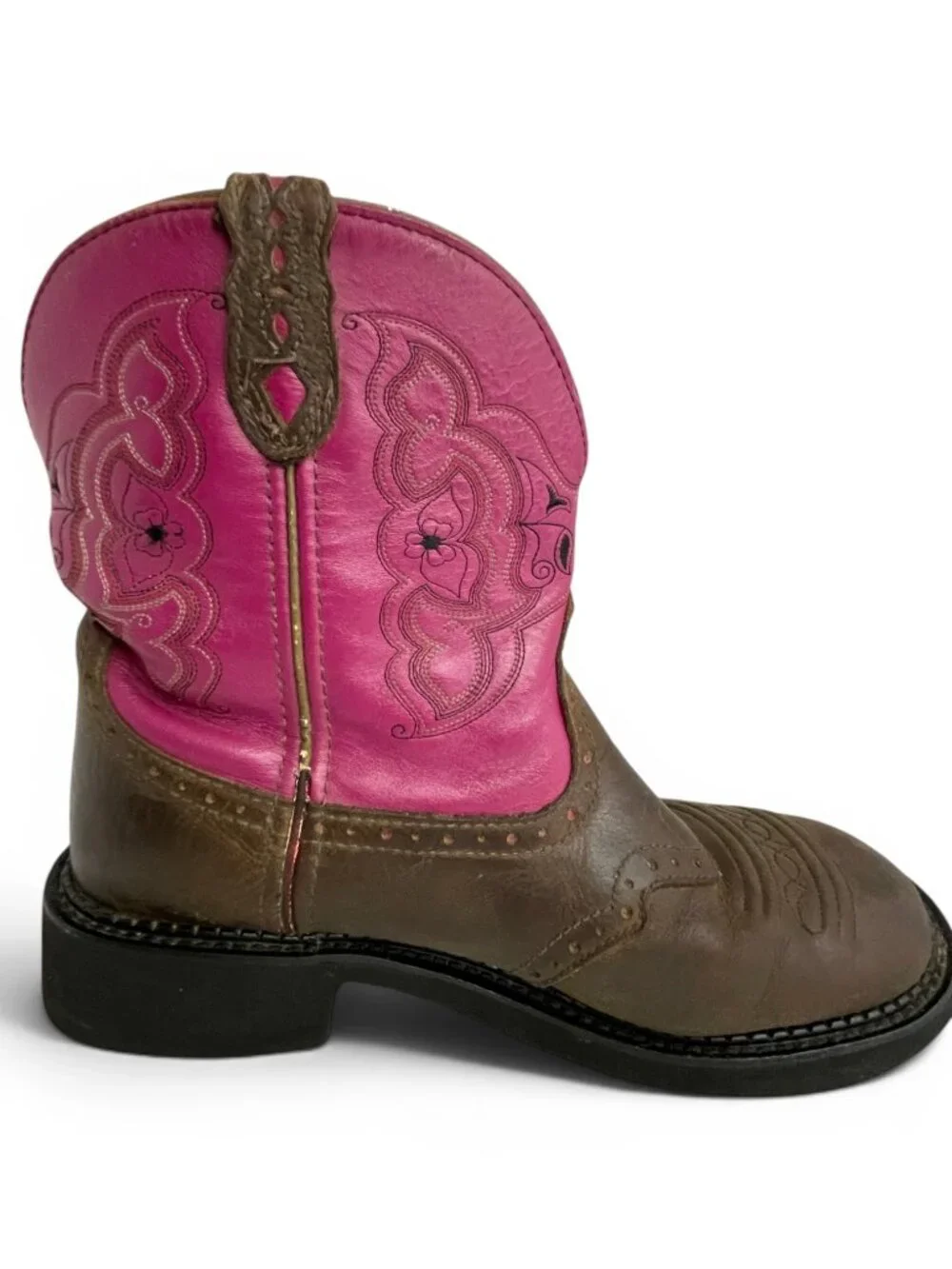 Justin Gypsy Round Toe Brown Leather Pink Western Cowgirl Boots Women's 11 B